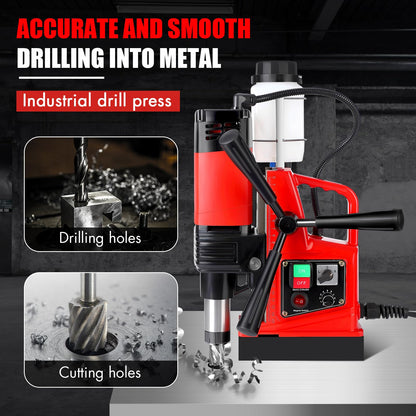 GARVEE Magnetic Drill Press, 1400W 810RPM Portable Mag Drill Press, 10-Speed Core Drilling Machine for Metal Working,10Pcs Annular Cutters Drill Bits，Red - WoodArtSupply