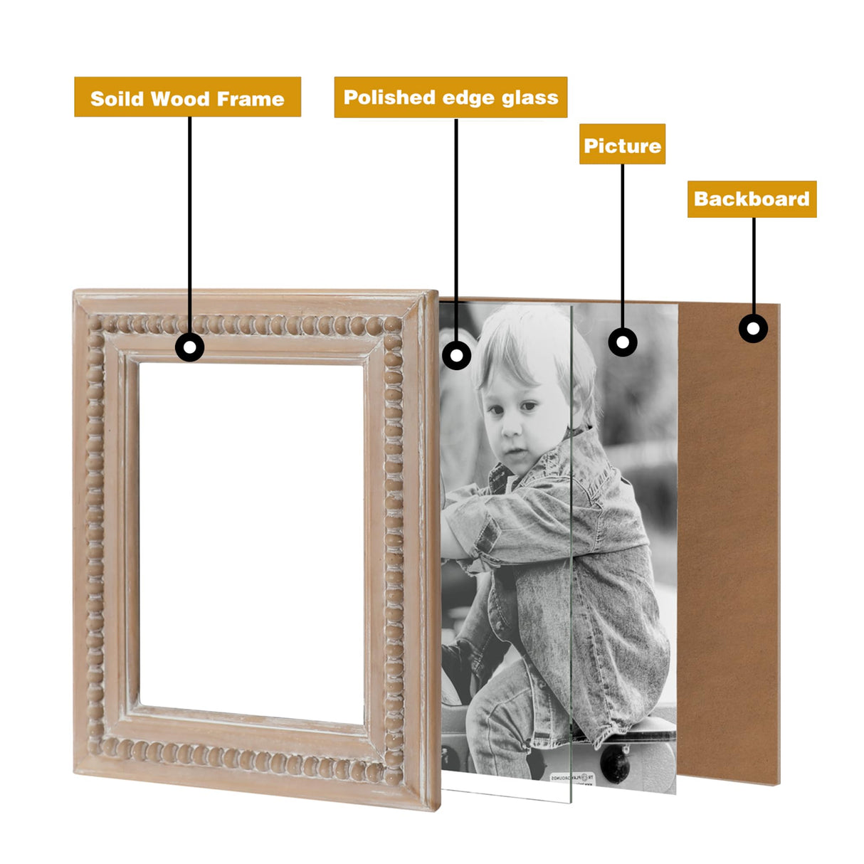 Farmhouse Picture Frames 5x7 Wall and Tabletop, Distressed Solid Wood Boho Picture Photo Frames with Beaded for Anniversary, Birthday, Christmas, New Year, Wedding eodme