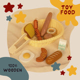 WOODENFUN Wooden Breakfast Toy Food Playset,Kids Pretend Play Food Kitchen Accessories with Storage Basket,Toddlers Fake Food Gift for Boys and Girls 2 Years Old Up WOODENFUN