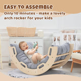 COSYLAND Kids Climber Arch Rocker with Cushion,Wooden Indoor Pikler Climbing Toys for Toddler with 4 Handrails On Each Side,Paintless Indoor Playground Arch Climbing Ladder (Natural) COSYLAND