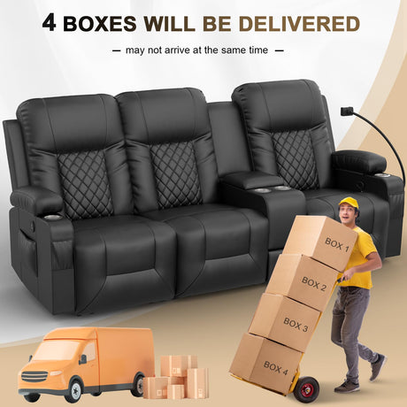 YONISEE 3 Seat Recliner Sofa, Large Reclining Sofa with Storage Console, Manual Reclining Chair with USB Ports, 2 Cell Phone Holder, 3 Seater Loveseat Recliner Couch for Living Room YONISEE