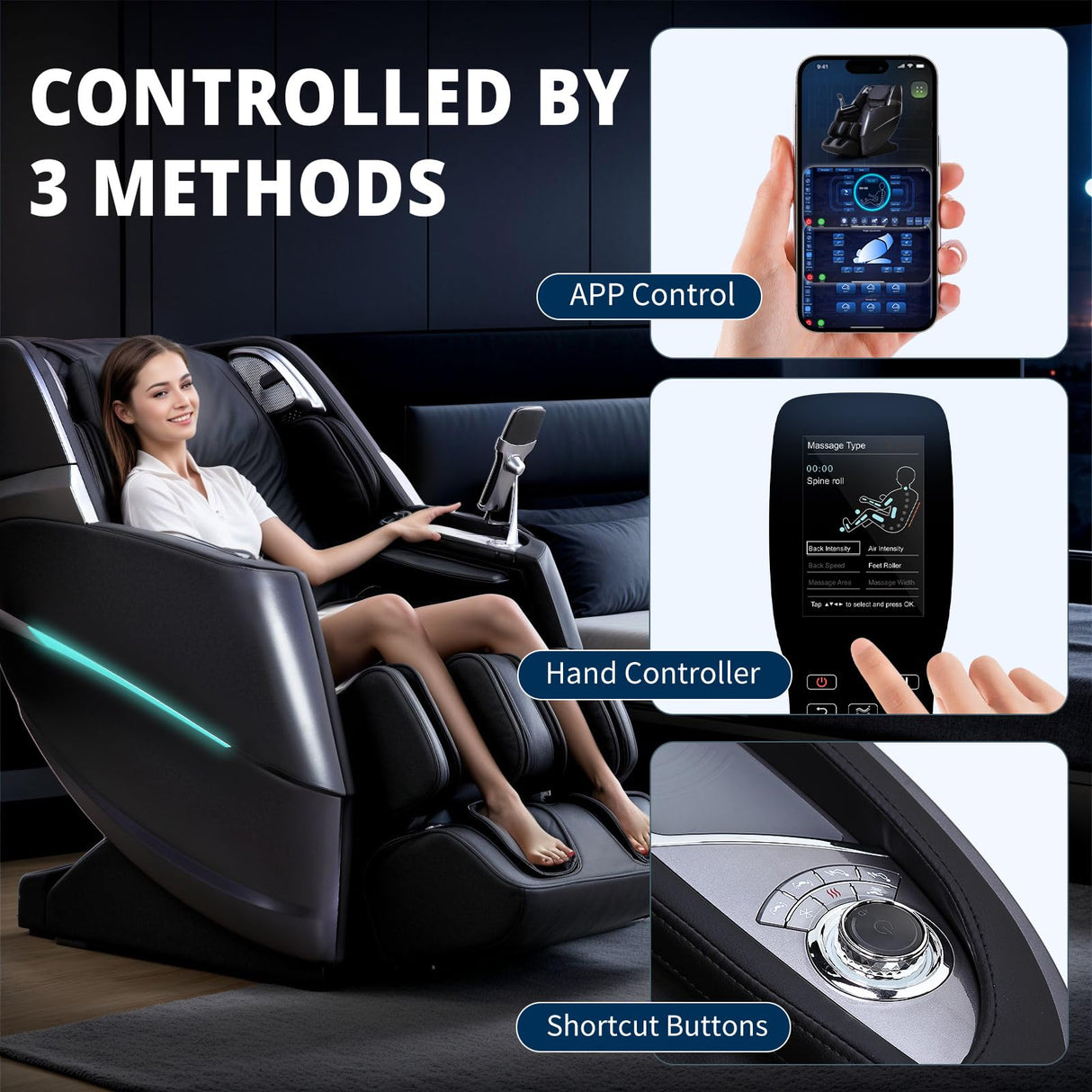 HealthRelife 4D Massage Chair Full Body Zero Gravity Recliner - 55“ SL-Track,20 Auto Modes,11 Massage Technique,40 Airbags Massage,with Yoga Stretch,APP Control,Negative Oxygen lons (Black) HealthRelife