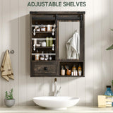Bathroom Wall Cabinet, Farmhouse Medicine Cabinet with Sliding Mirror Door and Adjustable Shelves, Over The Toilet Space Saver Storage Cabinet with Towels Bar, Wall Mounted Cupboard Vabches