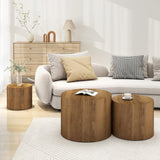Vikiullf Nesting Coffee Table Set of 3, Round Wooden Coffee Tables, Modern Circle Table for Living Room, Bedroom, Accent Side Table End Table, Saving Space Design and No Need Assembly Vikiullf