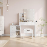 Fameill Makeup Vanity Mirror with Lights, Vanity with stools and Charging Station, LED Lights Makeup Mirror Vanity Set with 5 Drawers and Lots Storage Shelves for Women and Girls, White Fameill