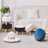 Cpintltr Round Footstool Ottoman Rabbit Wool Mushroom Stool Solid Wood Stool Small Upholstered Ottoman Shoe Changing Foot Stool Step Stool Sofa Footrest Stool for Living Room Bedroom (White) Cpintltr