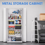 DNA MOTORING Metal Storage Cabinet, 71'' Locking Cabinet with 5 Adjustable Shelves, Metal Cabinet Heavy Duty Utility Cabinet for Garage,Office,Home,Gym, White, TOOLS-00632-WH-WH DNA MOTORING
