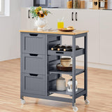 Yaheetech Kitchen Island Cart on Wheels with Storage, Rolling Bar Cart with Solid Wood Top and 3 Drawers, 3 Removable Shelves, Serving Utility Carts for Dining Room/Small Kitchen, Dark Gray Yaheetech