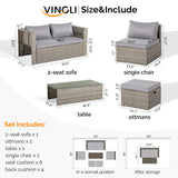 VINGLI 6 Pieces Wicker Patio Furniture Set, Outdoor Sectional Furniture Patio Conversation Set Space-Saving Design with Ottomans and Coffee Table for Garden,Poolside, Backyard(Grey) VINGLI