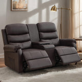 URRED Loveseat Recliner Sofa for Living Room, Oversized Manual Reclining Loveseat Sofa RV Couch with Console, Cup Holders, Lumbar Pillow, Hidden Storage, Faux Leather, Dark Brown URRED