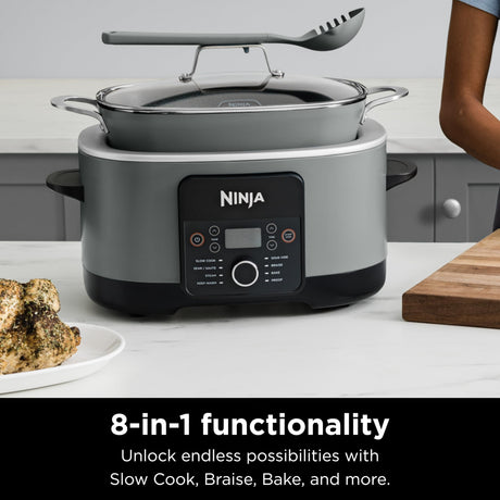 Ninja MC1001 Foodi PossibleCooker PRO 8.5 Quart Multi-Cooker, with 8-in-1 Slow Cooker, Dutch Oven, Steamer, Glass Lid Integrated Spoon, Nonstick, Oven Safe Pot to 500°F, Sea Salt Gray Ninja