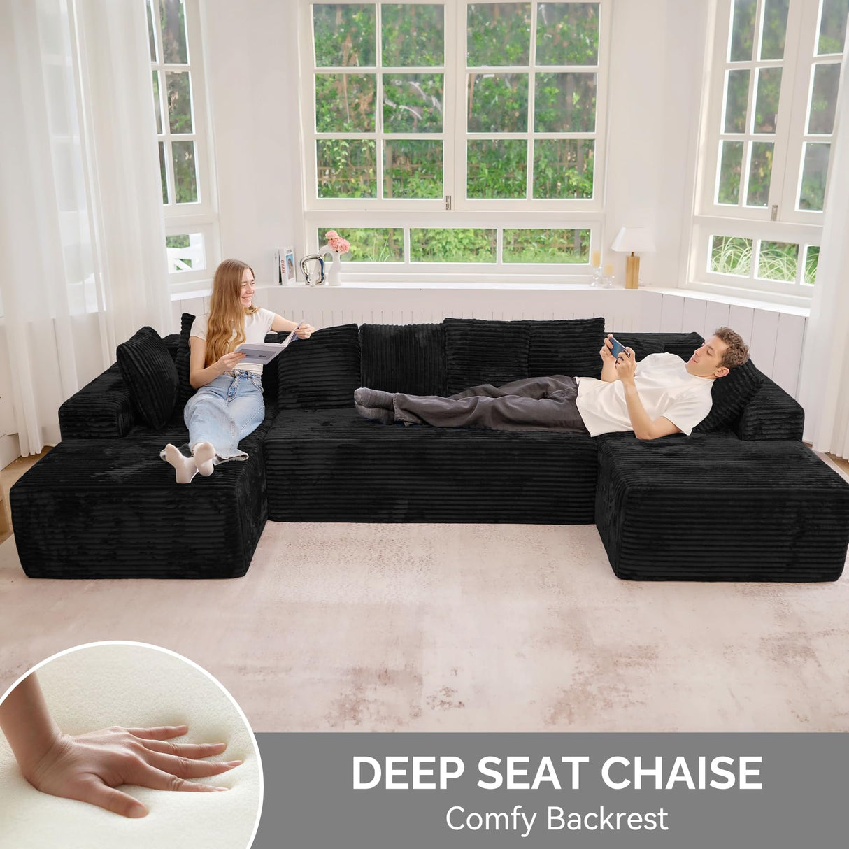 131'' U Shaped Sectional Couches with Chaise Lounge, No Assembly Required Deep Seat Modular Cloud Sofa for Living Room 1PCS, Bedroom Luxanimarion