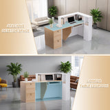 Easilywinlife 70.87IN Modern Wooden Commercial L Shaped Reception Desk with Counter, Lockable Drawers, Door Cabinet, Front Desk for Checkout, Lobby, Beauty Salon, Plain Wood Color, Left Cabinet Easilywinlife