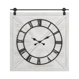 FLORA Large Farmhouse Wall Clock,Rustic Barn Door Wall Clocks for Living Room Decor, Battery Operated 29.5" H x 27" W, Whitewash FLORA