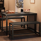 IDEALHOUSE Dining Table Set for 4, Kitchen Table with Benches, Rectangular Dining Room Table Set with 2 Metal Wood Benches, 3 Piece Dining Table Set for Small Space, Apartment, Dinette, Retro Black IDEALHOUSE