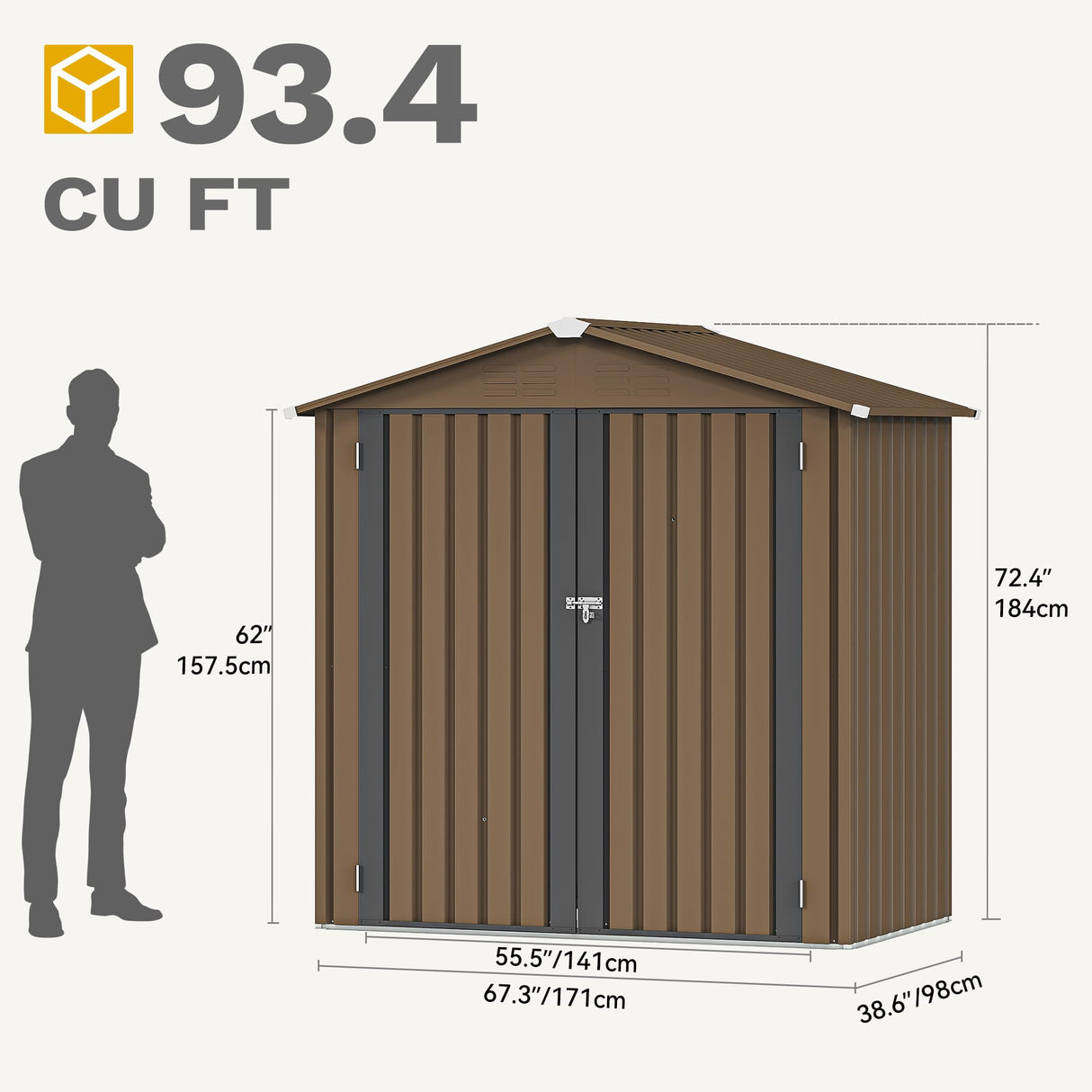 DWVO 6x4ft Metal Outdoor Tool Shed, Garden Storage Shed for Backyard, Lawn, and Patio, Heavy-Duty Storage Unit with Four Vents & Lockable Door for Storing Tools, Equipment & Trash Bins, Brown DWVO