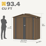 DWVO 6x4ft Metal Outdoor Storage Shed, Waterproof Tool Shed Heavy-Duty Storage Unit with Lockable Door and Vents, Ideal for Bicycles, Tools, Lawnmowers, Backyards, Patios, Lawns - Brown DWVO