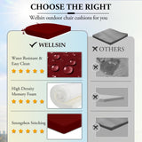 Wellsin Outdoor Chair Cushions for Patio Furniture - Patio Chair Cushions Set of 6 - Waterproof Round Corner Outdoor Seat Cushions 17"X16"X2", Burgundy Wellsin