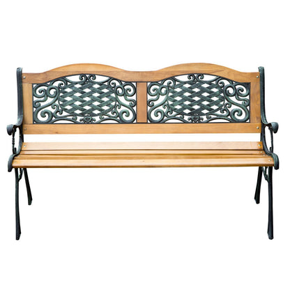 Outsunny 50" Outdoor Garden Bench, Patio Bench with Wood Seat, Porch Bench with Antique-Like Flourishes for Backyard, Deck, Lawn, Outside Pool, Teak - WoodArtSupply