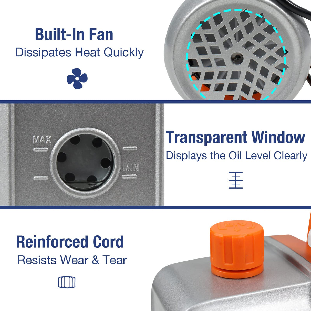 BACOENG 3.5CFM Vacuum Pump, 110V 1/3HP Single Stage Rotary Vane HVAC Vacuum Pump with Oil, for R12 R22 R134a R410a AUTO AC Refrigerant Recharging, Degassing Resin BACOENG