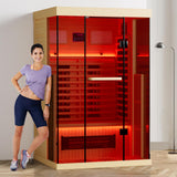 MEISSALIVVE Full Spectrum Infrared Sauna，1-2 Person Home Sauna，Wooden Canadian Hemlock Indoor Spa Sauna with Resonance Speaker, Panoramic Tempered Glass Door MEISSALIVVE