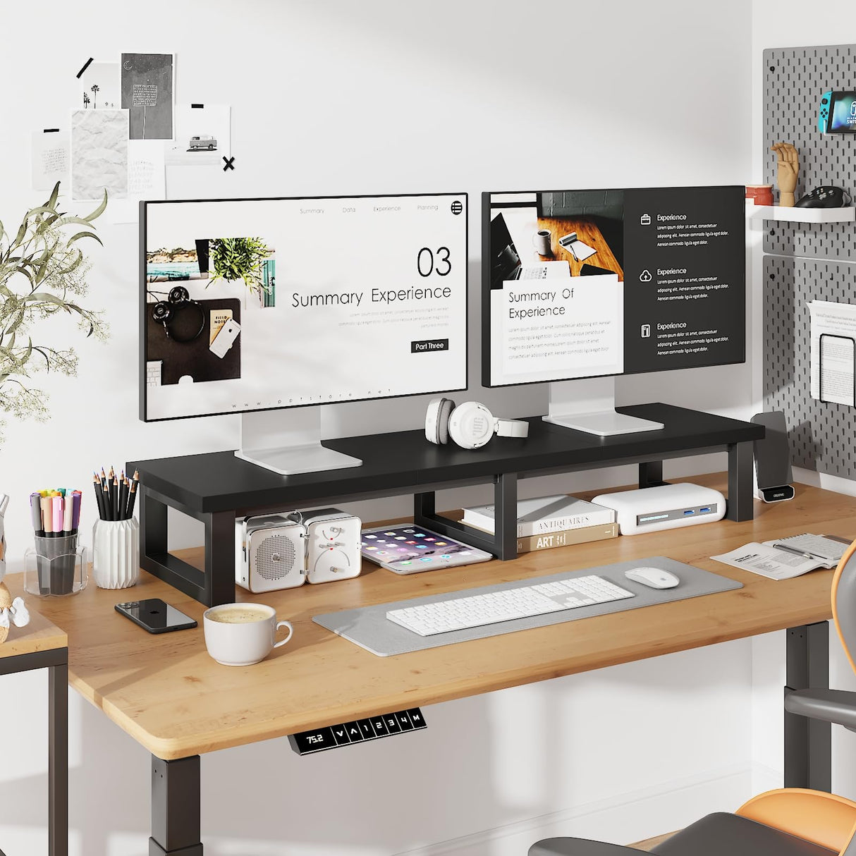 YAOHUOO 45" Large TV Riser for 32-60 inch TV, TV Riser Stand Shelf with Steel Legs, Tabletop TV Stand Riser for Home Office,Black YAOHUOO