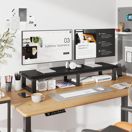 YAOHUOO 45" Large TV Riser for 32-60 inch TV, TV Riser Stand Shelf with Steel Legs, Tabletop TV Stand Riser for Home Office,Black YAOHUOO