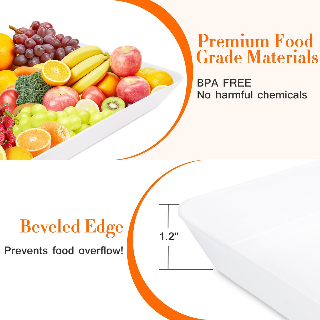 WOWBOX 4 pcs Serving Tray for Entertaining, Serving Platters for Snacks, Fruit, Cookies, Dessert, Reusable Plastic Trays for Serving Food and Pantry Organization in Kitchen & for Parties WOWBOX