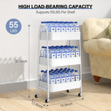 EAGMAK 3 Tier Utility Rolling Cart, Metal Storage Cart with Handle and Lockable Wheels, Multifunctional Storage Organizer Trolley with Mesh Baskets for Kitchen, Living Room, Office, Garage (White) EAGMAK