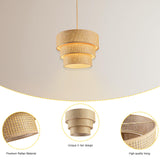 Mateyrie Rattan Lamp Shades for Floor Lamps Pendant Light Hanging Lamp Replacement, 3-Tier Drum Lamp Shade with Rattan Woven for Living Room Dining Hall Way Bedroom (Khaki) Mateyrie