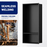 BWE 13" X 25" Stainless Steel Shower Niche, No Tile Needed Black Wall Niche, Double Shelves Recessed for Bathroom Storage,Over Mount Installation BWE