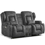 DRMBOOK Loveseat Rocker Recliner Sofa, Velvet Fabric Double Reclining Couches with Console, Manual Reclinable Dual Recliner Chair, RV Movie Theater Seating with USB/Bluetooth Speaker (Velvet Grey) DRMBOOK