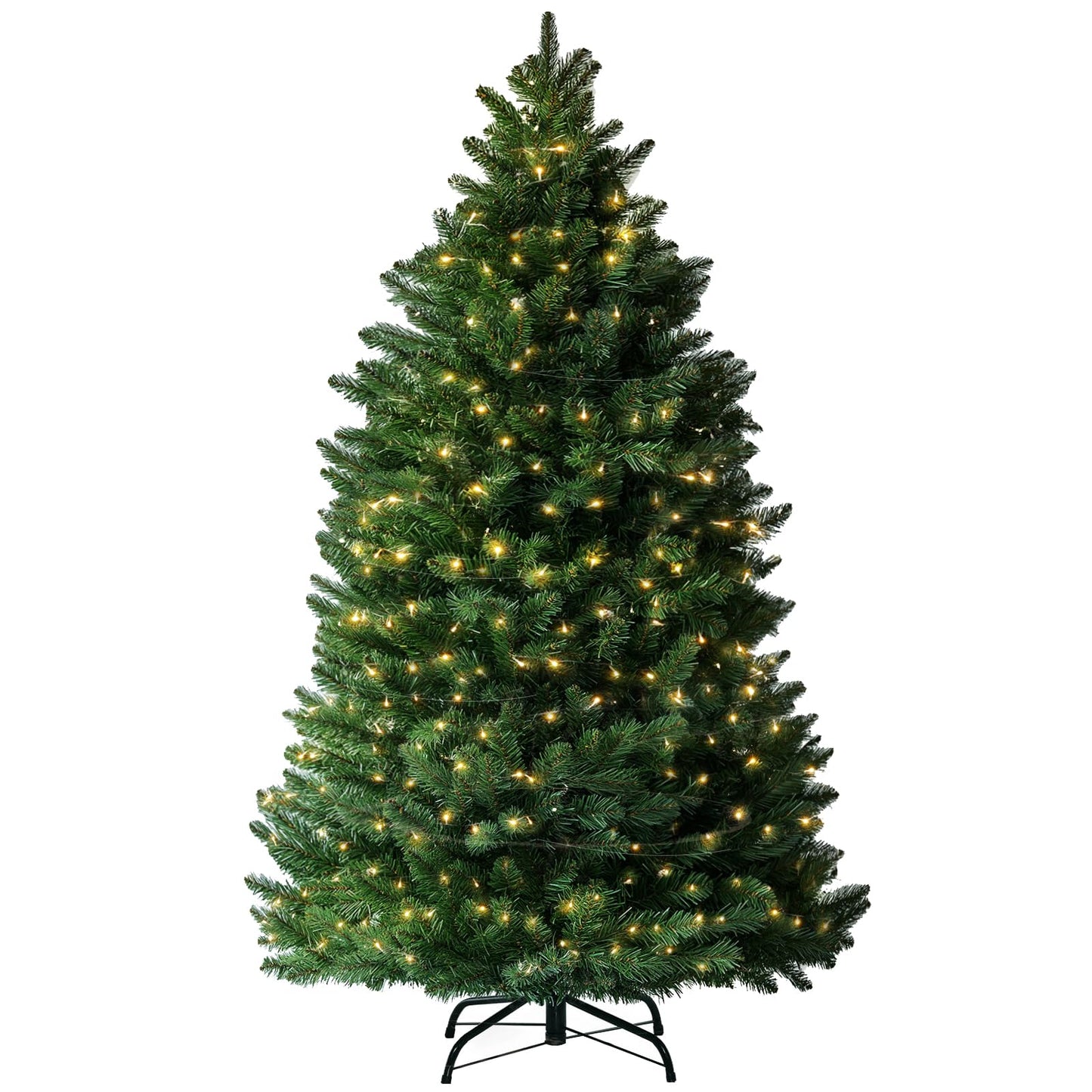 GTPLAYER 6.5ft Christmas Tree Artificial Xmas Tree with 200 Warm LED Lights & 1000 Branch Tip, Premium Pine Tree Party Decorations for Home, Foldable Stand, Easy Assembly