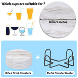 Acejoz Drink Coasters with Holder for Coffee Table, Absorbent Coaster Sets of 6, Marble Style Ceramic Coaster for Wooden Table, Suitable for Kinds of Cups, Home Decor, 4 Inches Acejoz