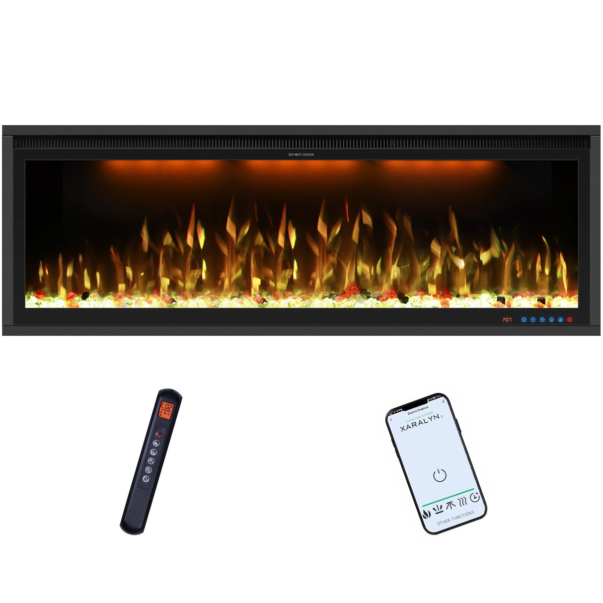 48" Smart Electric Fireplace Inserts,Slim Fireplace with APP Control & Remote Control& Touch Panel,13 Adjustable Flame Color&13 Fuel Bed Colors,750W/1500W,Black VINEMOUNT