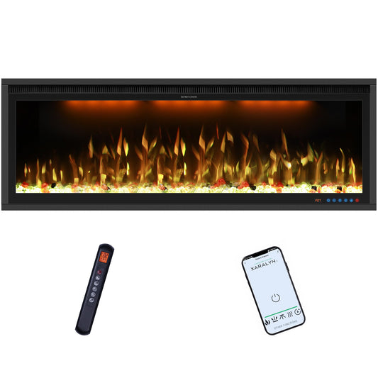 48" Smart Electric Fireplace Inserts,Slim Fireplace with APP Control & Remote Control& Touch Panel,13 Adjustable Flame Color&13 Fuel Bed Colors,750W/1500W,Black