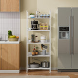 Furologee 5 Tier Bookshelf with Drawers, White Tall Bookcase with Shelves, Wood and Metal Book Shelf Storage Organizer, Modern Display Free Standing Shelf Unit for Bedroom, Living Room, Office Furologee