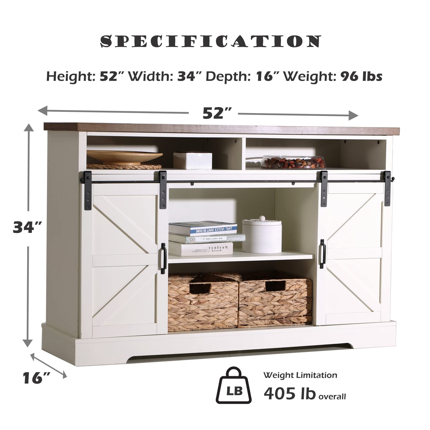 PHI VILLA Farmhouse Coffee Bar Cabinet - Sliding Barn Door Kitchen Sideboard Buffet Storage Cabinet - WoodArtSupply