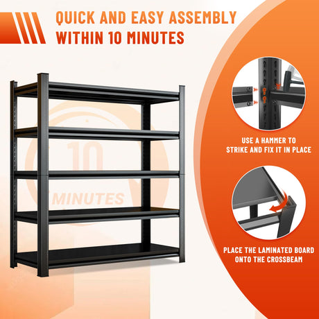 Hymnxemo Heavy Duty 5-Tier Shelving Unit 2500LBS Capacity - Adjustable Steel Garage Shelves for Warehouse, Basement Storage(45.3''W×17.7''D×71''H) Hymnxemo