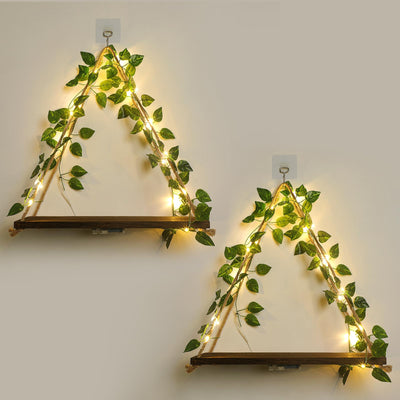 JOPSTDI Floating Shelves,Plant Wall Decor,Wall Shelf,No Drill Shelves,Decorative Leaves and Light Strip,Set of 2 Plant Shelf,Easter for Decorating,Gift(Green Leaf)