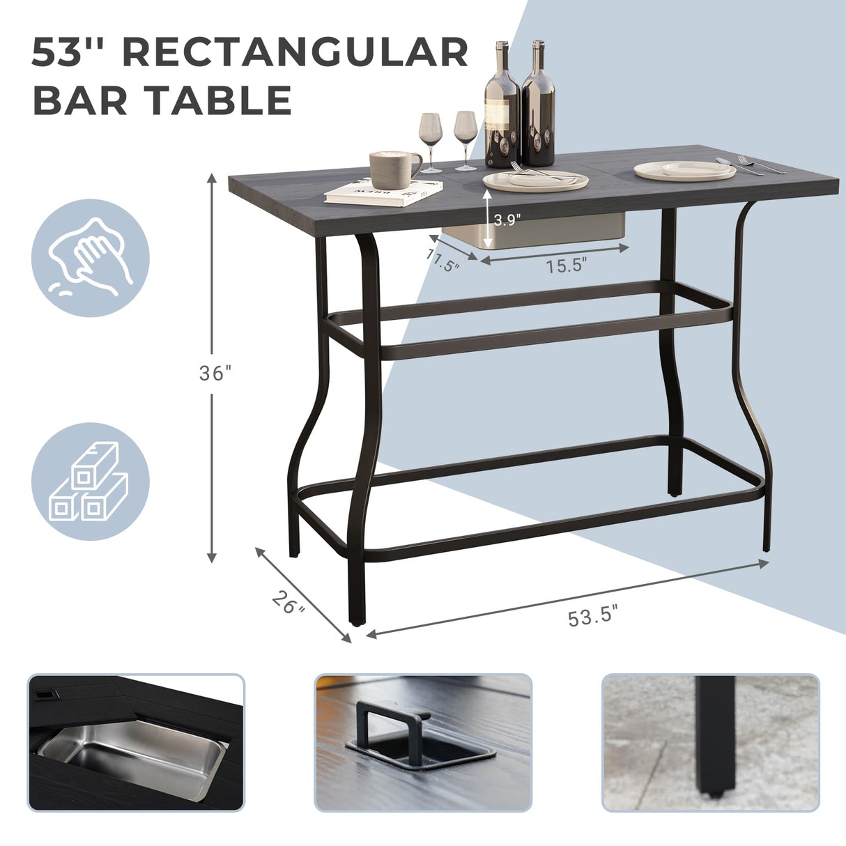 Grand Patio 5-Piece Swivel Bar Set with Ice Bucket - Faux Wood Grain Dining Table for Outdoor Spaces Grand patio