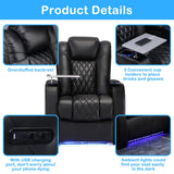 Weilianda Home Theater Seating Top Grain Leather Recliner Chair Dual Power Movie Gaming Sofa Electric Headrest with Tray Table Type-C USB Charge Cup Holders Black Weilianda