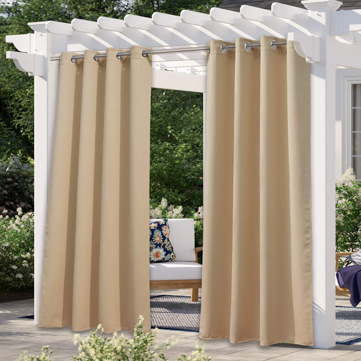 NICETOWN Indoor & Outdoor Curtains for Patio Waterproof, Sunlight Blocking Durable Curtains for Bedroom/Gazebo/Porch/Pavilion, Patio Covers for Shade and Rain, 1 Panel, W52 x L84 inch, Beige NICETOWN