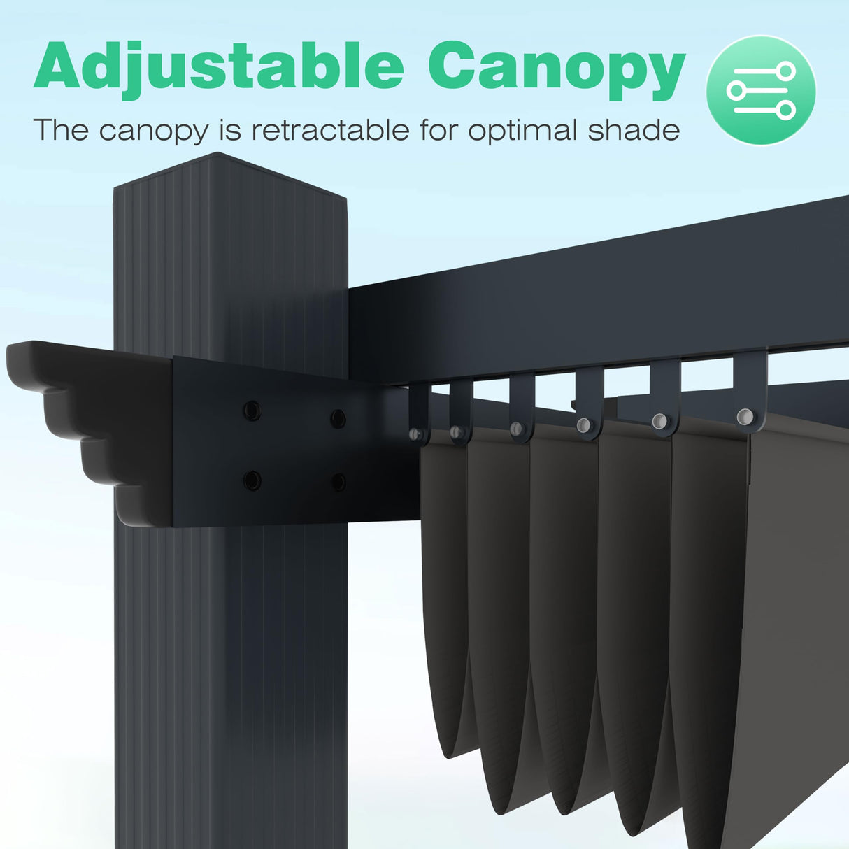 Yardenaler 12’ X 16’ Retractable Pergola with Adjustable Canopy for Backyard Deck Garden Grey Yardenaler