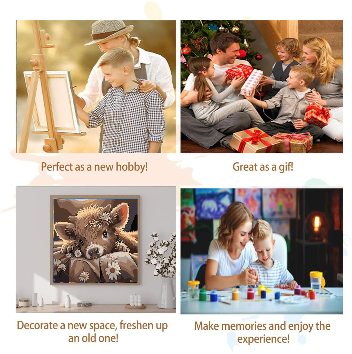 Artunion Framed Paint by Numbers Kit for Adults Beginners & Kids Ages 8-12,Highland Cow Paint by Number with Frame,Funny Animals Paint by Numbers Kit on Canvas 10 * 10 Inch Without Easel Artunion