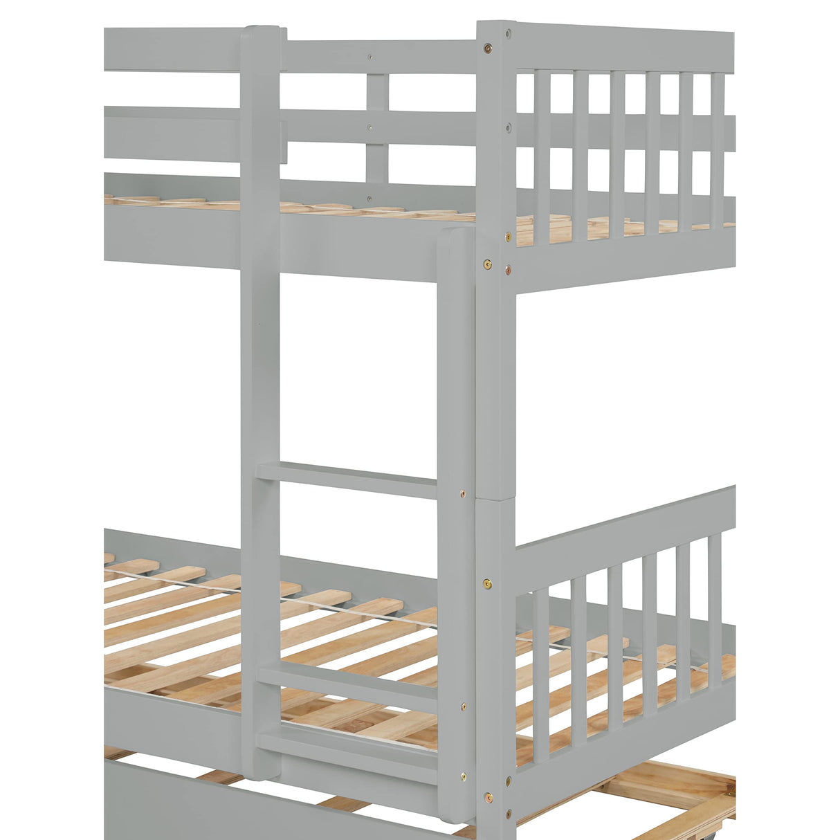 WIILAYOK Twin Over Twin Bunk Bed with Trundle, Convertible to 2 Twin Size Platform Bed, Twin Size Bunk Bed with Ladder and Safety Rails for Kids, Teens, Adults, Grey WIILAYOK