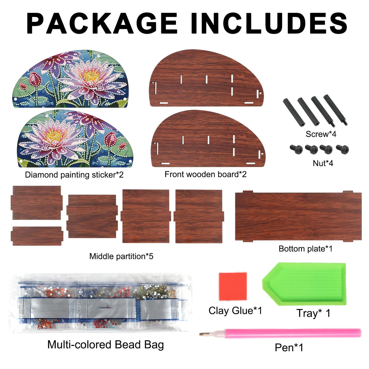 DIY Diamond Painting Remote Control Holder – Blooming Pink Lotus Design with Blue Water Background, Diamond Art Decorative Organizer Box for TV/AC Remotes, Makeup Brushes, Desk Supplies AiYuanzsh