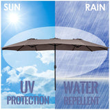 15x9 Ft Double Sided Outdoor Umbrella, Market Table Umbrella w/Crank, Patio Umbrella Extra Big for Beach/Poolside/Backyard/Campsite, Tan outdoor basic