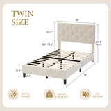GAOMON Beige Twin Upholstered Bed Frame, Heavy-Duty Platform Bed Frame with Upholstered Headboard & Strong Wood Slats, No Box Spring Needed/Noise Free/Easy Assembly GAOMON