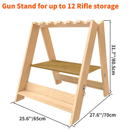 OSIEWEN Gun Rack,Wooden Portable Gun Racks Stand,12 Slot Indoor Outdoor Folding Rifle Rack Holder Use with Pistol Storage OSIEWEN